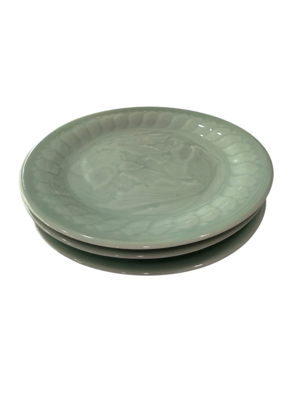 Longquan Celadon Green 7inch Canapé Bread plates 3 plates Koi Fish vintage